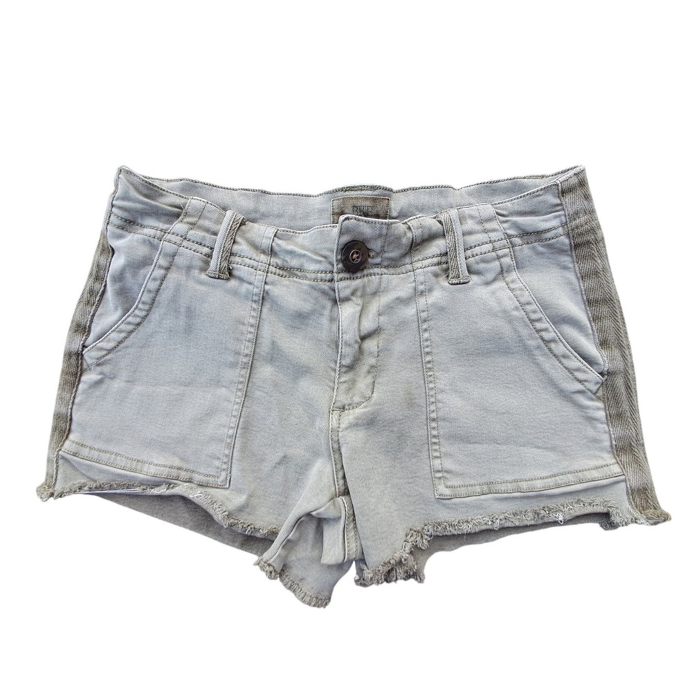 BKE Women's Sage Green Cargo Denim Shorts 24" Waist Frayed Hem Herringbone Trim - Picture 1 of 9